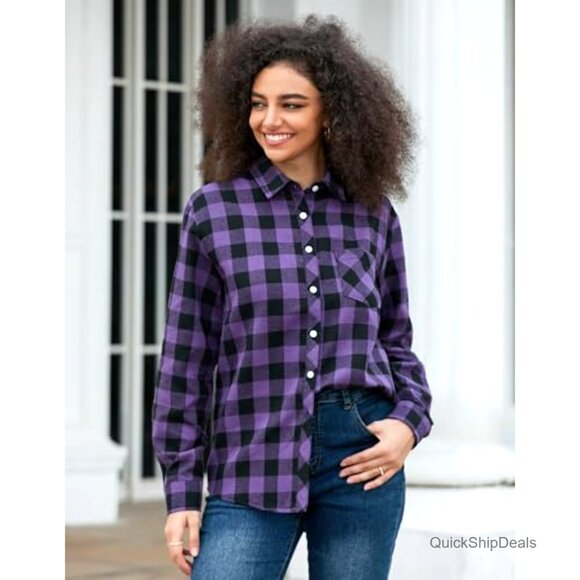 Long Sleeve Flannel Button Down Shirt, Wrinkle-Free, 2XL - Picture 4 of 7